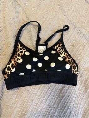 PINK Victoria's Secret Black Polka Dot & Leopard-Accent Bralette